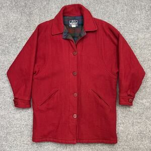 Vintage Woolrich Jacket Women's Medium Red Wool Pockets Long Sleeve Button Front